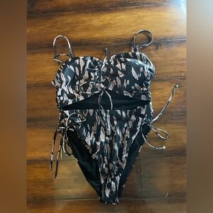 Stylish Black and Brown One Piece Swimsuit
